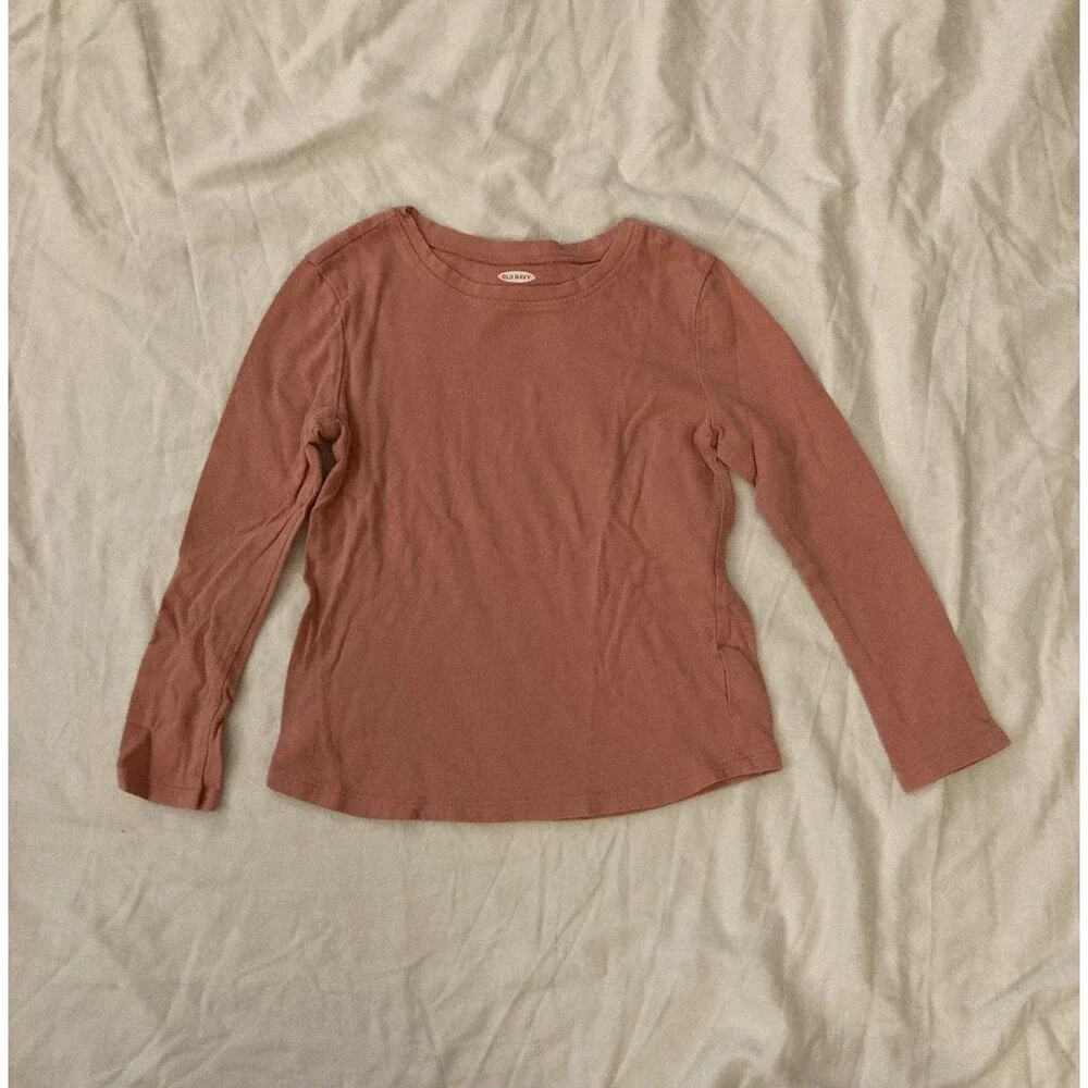 5T Old Navy girl clothes - one piece long sleeve top | solid pink theme